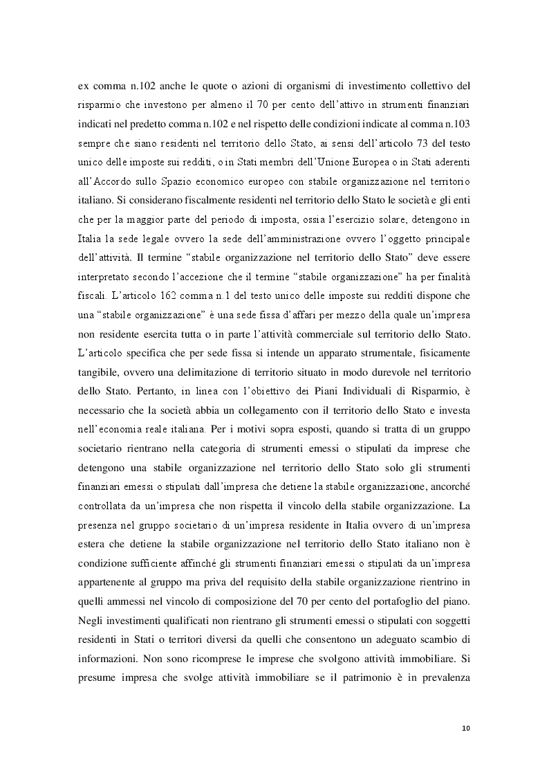 Estratto dalla tesi: I Piani Individuali di Risparmio (PIR) : profili normativi, operativi e finanziari