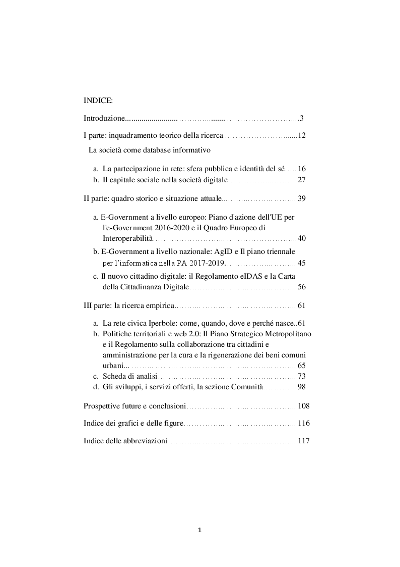 Indice della tesi: La nuova governance digitale. Come cambiano le politiche territoriali nell'era del web 2.0., Pagina 1