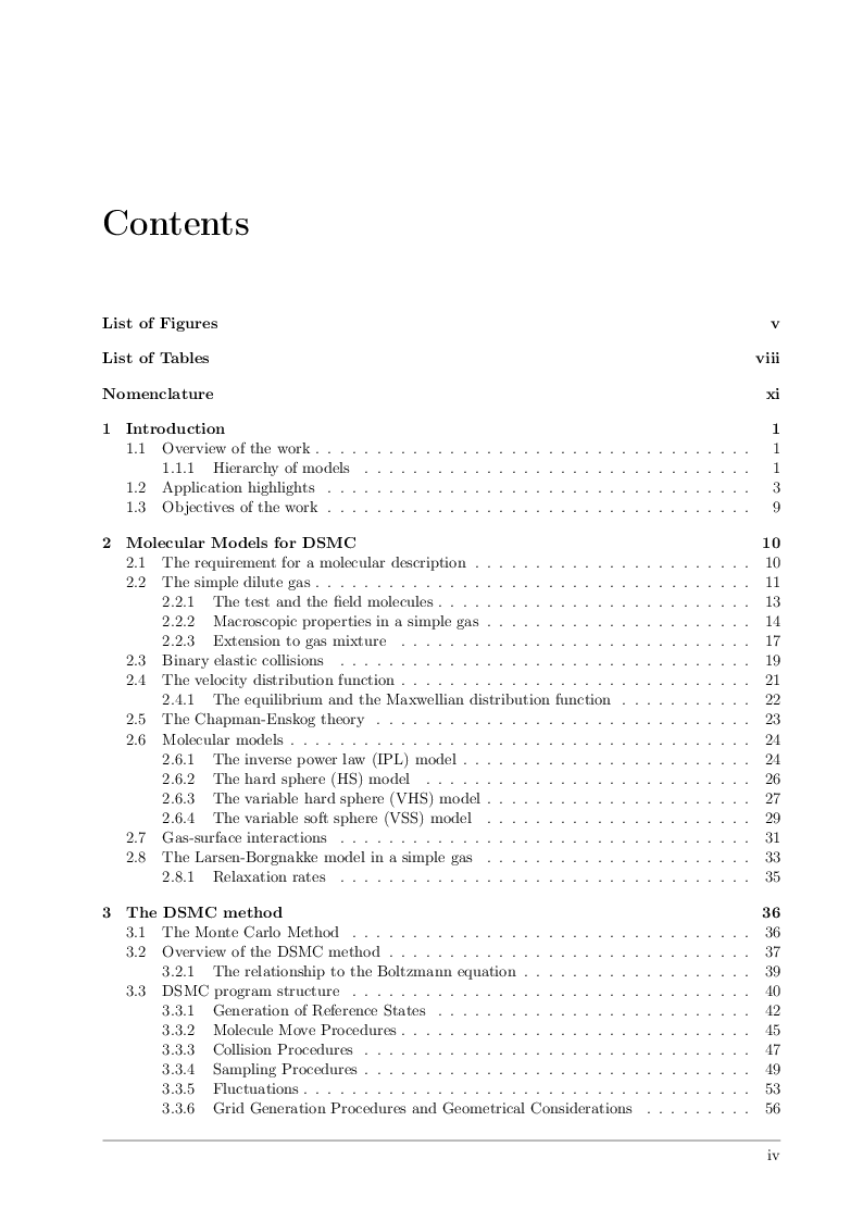 Indice della tesi: Numerical Simulations of Rarefied Gas Flow with ''Direct Simulation Monte Carlo'' Method, Pagina 1