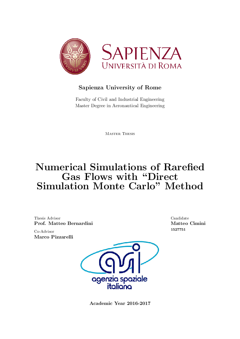 Anteprima della tesi: Numerical Simulations of Rarefied Gas Flow with ''Direct Simulation Monte Carlo'' Method, Pagina 1