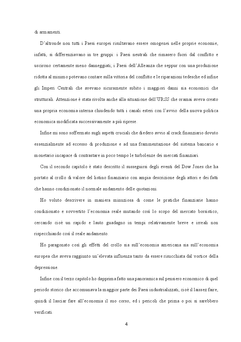 Anteprima della tesi: La grande depressione del 1929. Origini, conseguenze, politiche di ripresa, Pagina 3