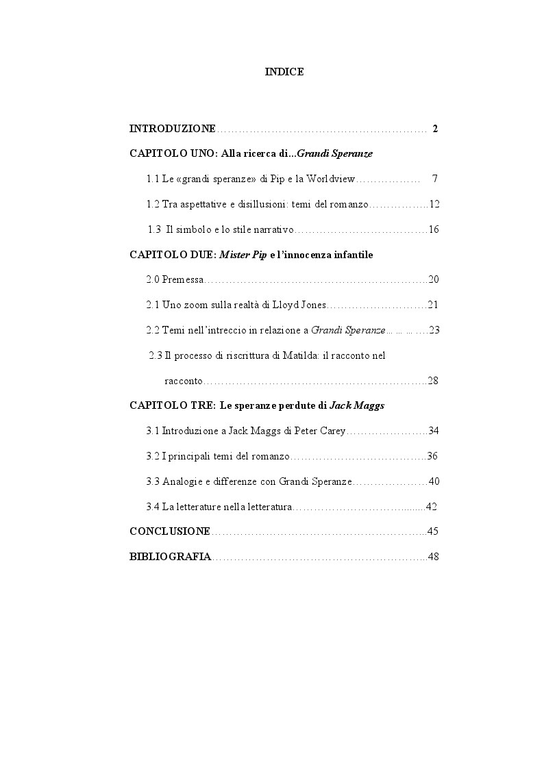 Indice della tesi: Le riscritture del romanzo di "Dickens Grandi Speranze: Mister Pip e Jack Maggs", Pagina 1