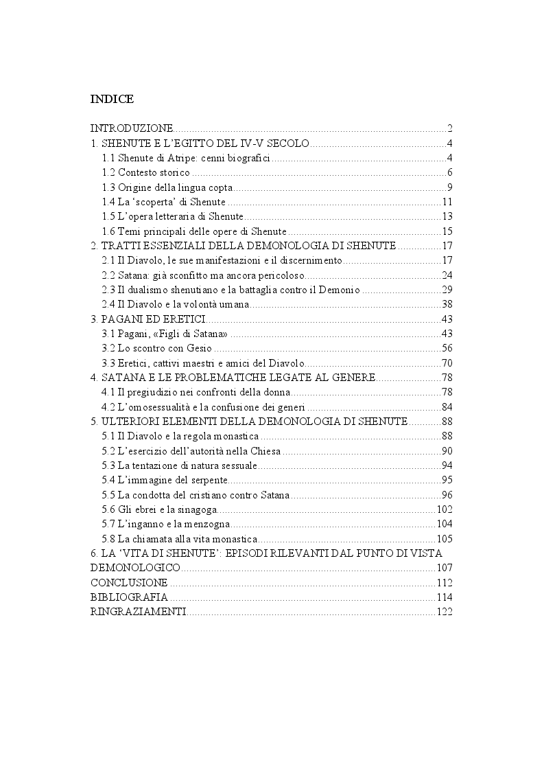 Indice della tesi: La demonologia di Shenute, Pagina 1