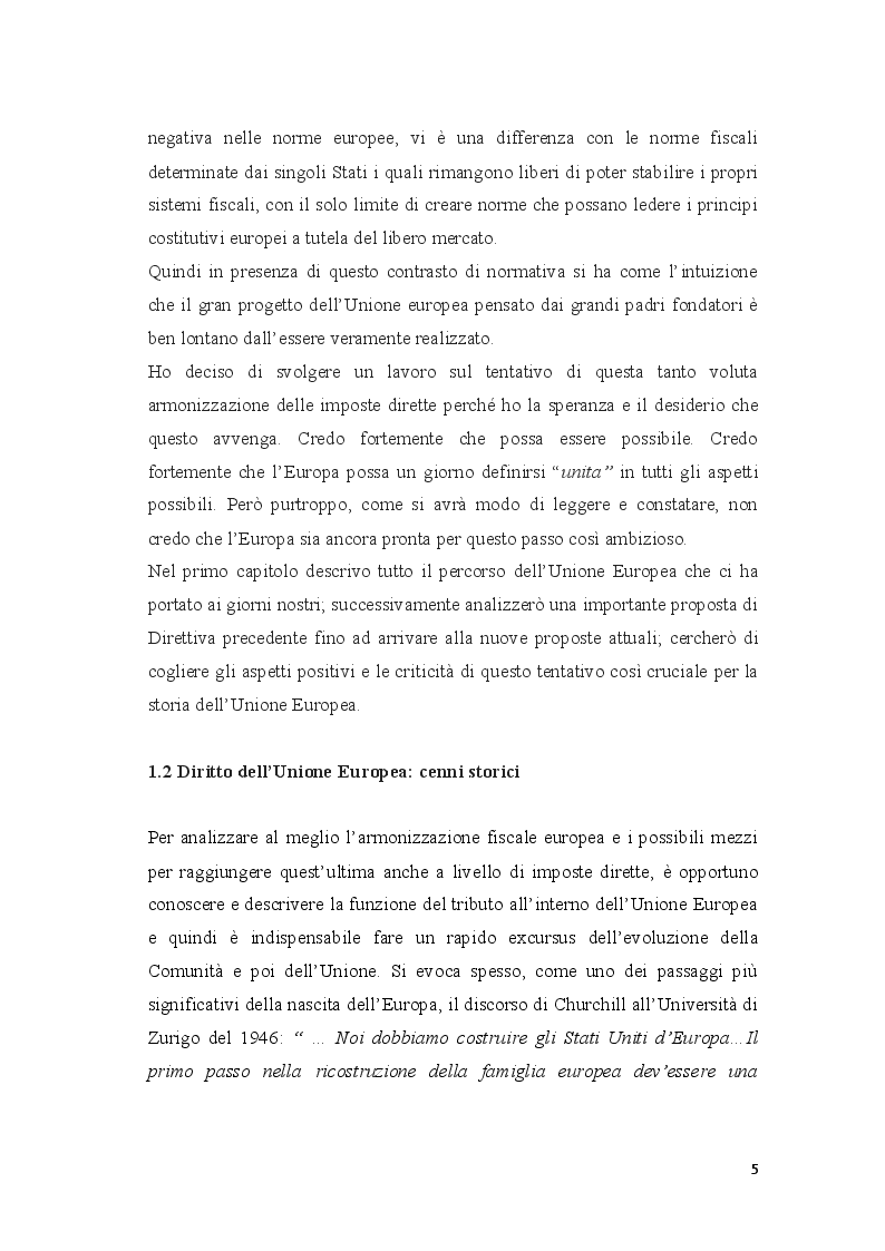 Anteprima della tesi: Coordinamento ed armonizzazione dell'imposizione societaria in seno all'Unione Europea, Pagina 3