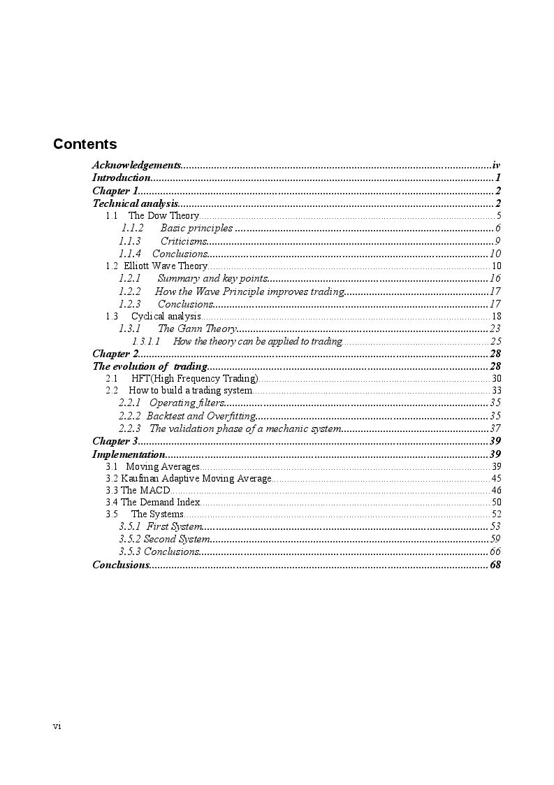 Indice della tesi: How to build a trading system: theory and implementation, Pagina 1