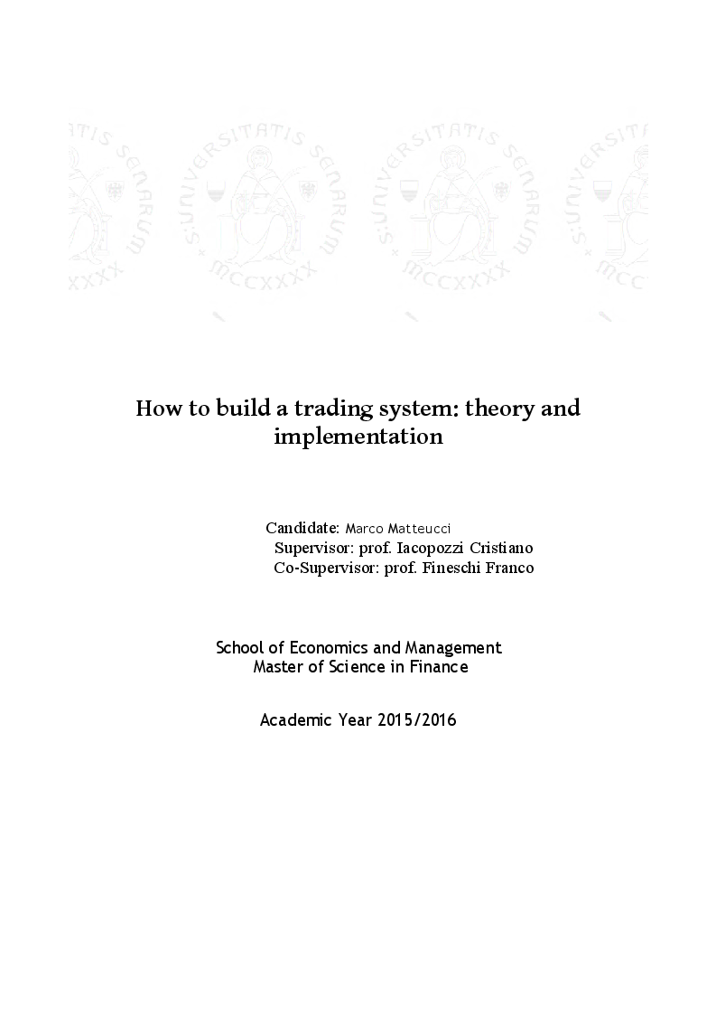 Anteprima della tesi: How to build a trading system: theory and implementation, Pagina 1