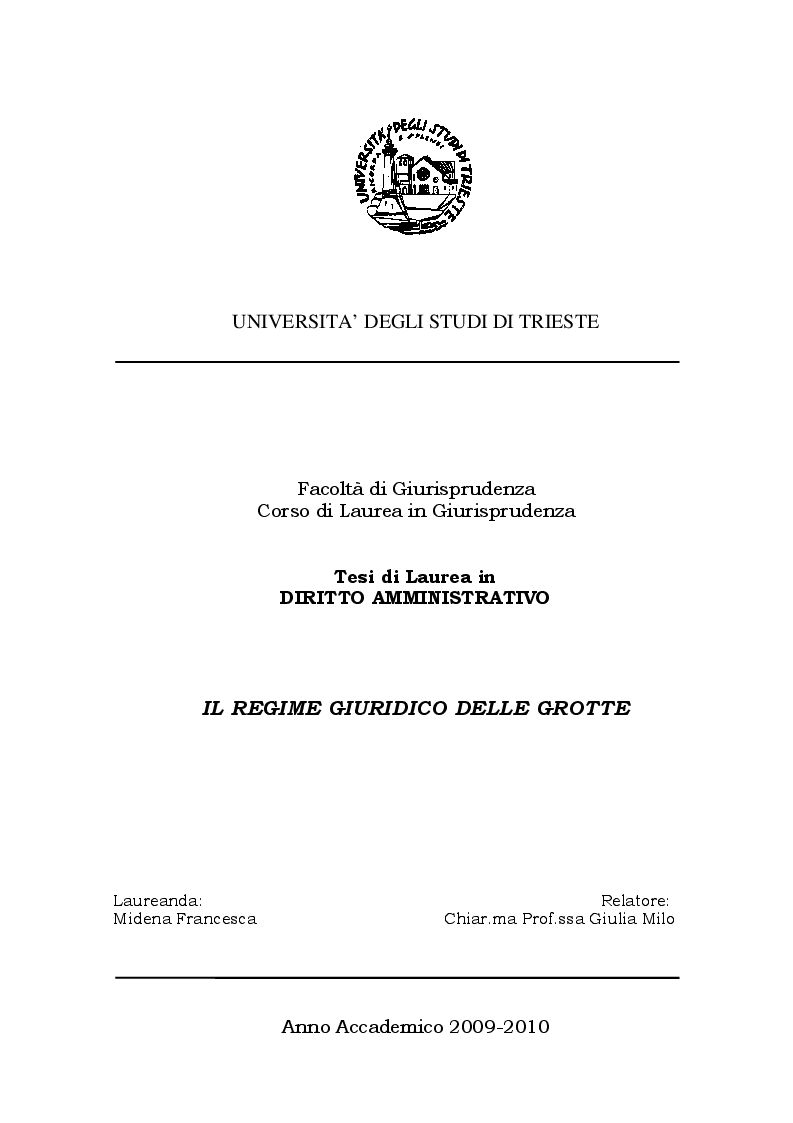 Anteprima della tesi: Il regime giuridico delle grotte, Pagina 1