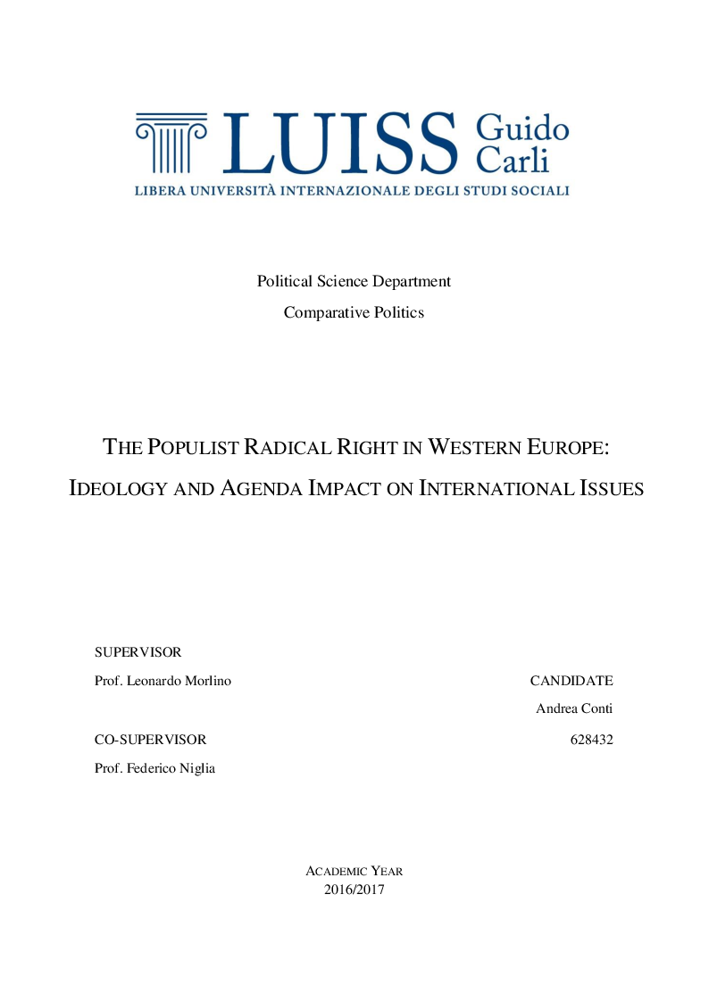 Anteprima della tesi: The Populist Radical Right in Western Europe: Ideology and Agenda Impact on International Issues, Pagina 1