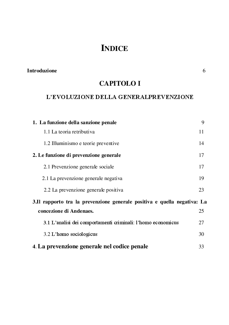 Indice della tesi: Riflessioni sulla prevenzione generale, Pagina 1