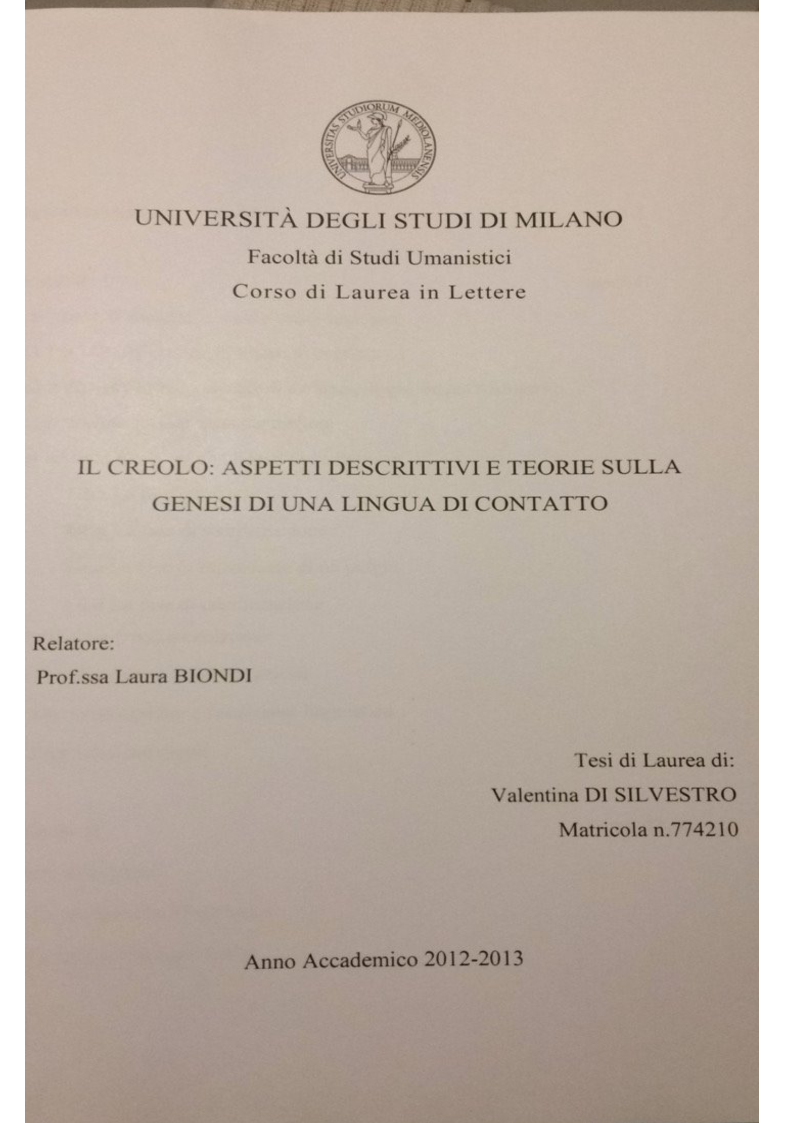 Anteprima della tesi: Il creolo: aspetti descrittivi e teorie sulla genesi di una lingua di contatto, Pagina 1