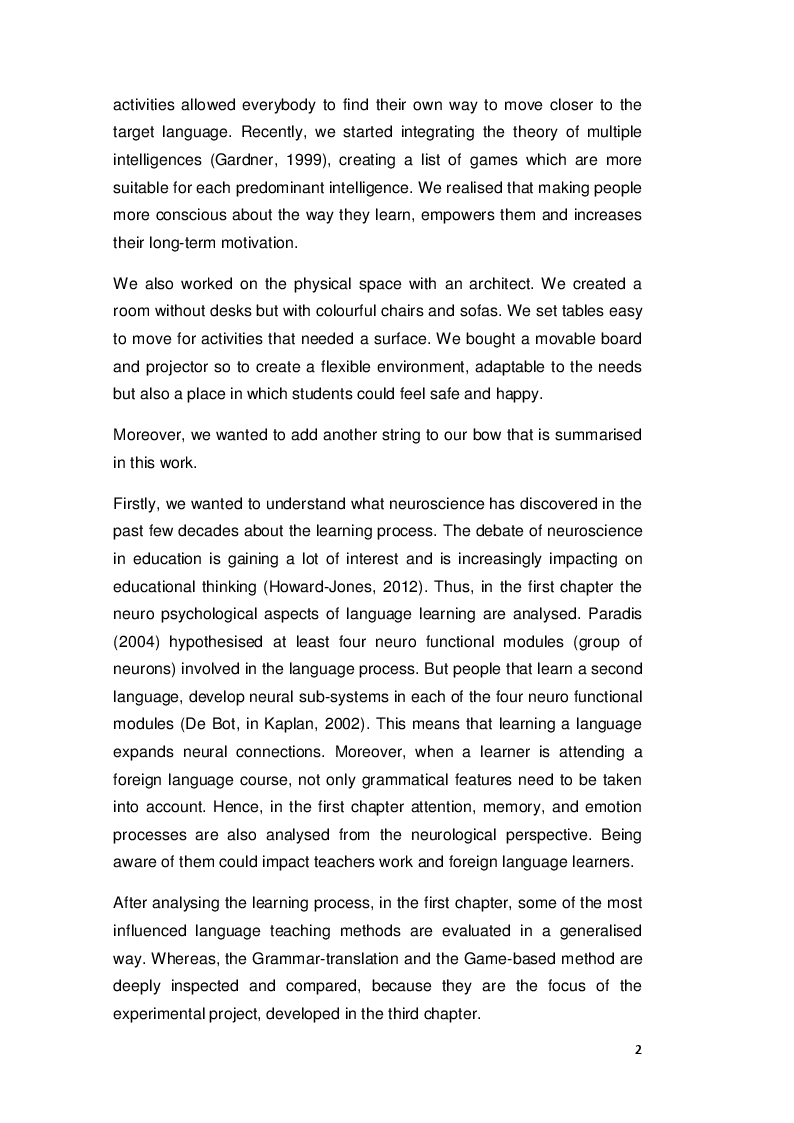 Anteprima della tesi: Comparing Game-based and Grammar-translation methods: the simple present tense in A1-A2 learners of English, Pagina 3