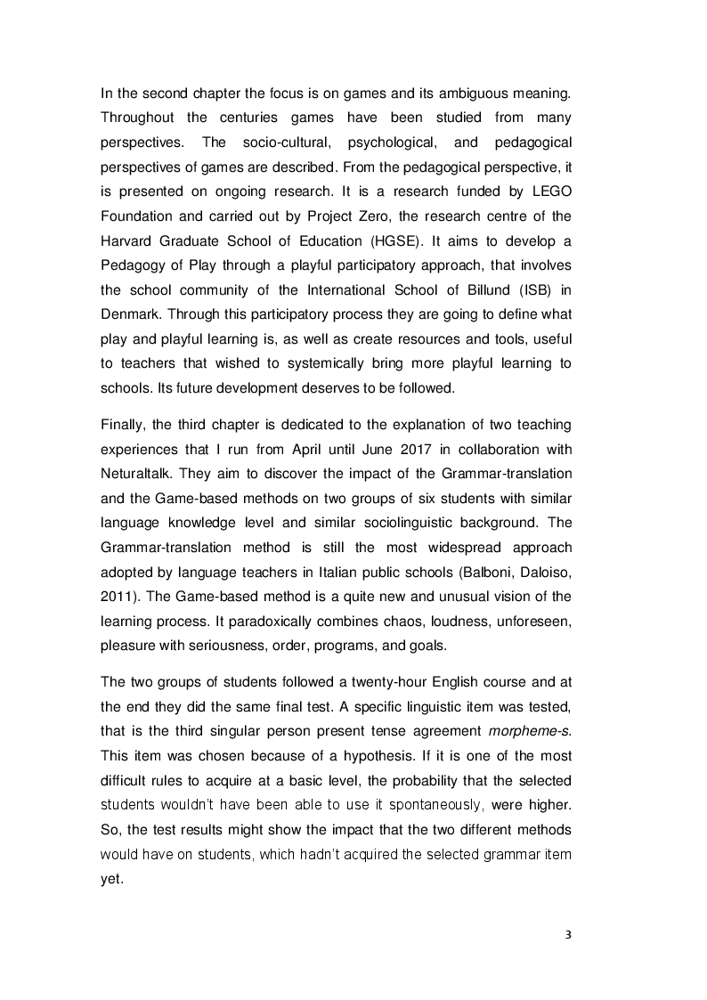 Anteprima della tesi: Comparing Game-based and Grammar-translation methods: the simple present tense in A1-A2 learners of English, Pagina 4