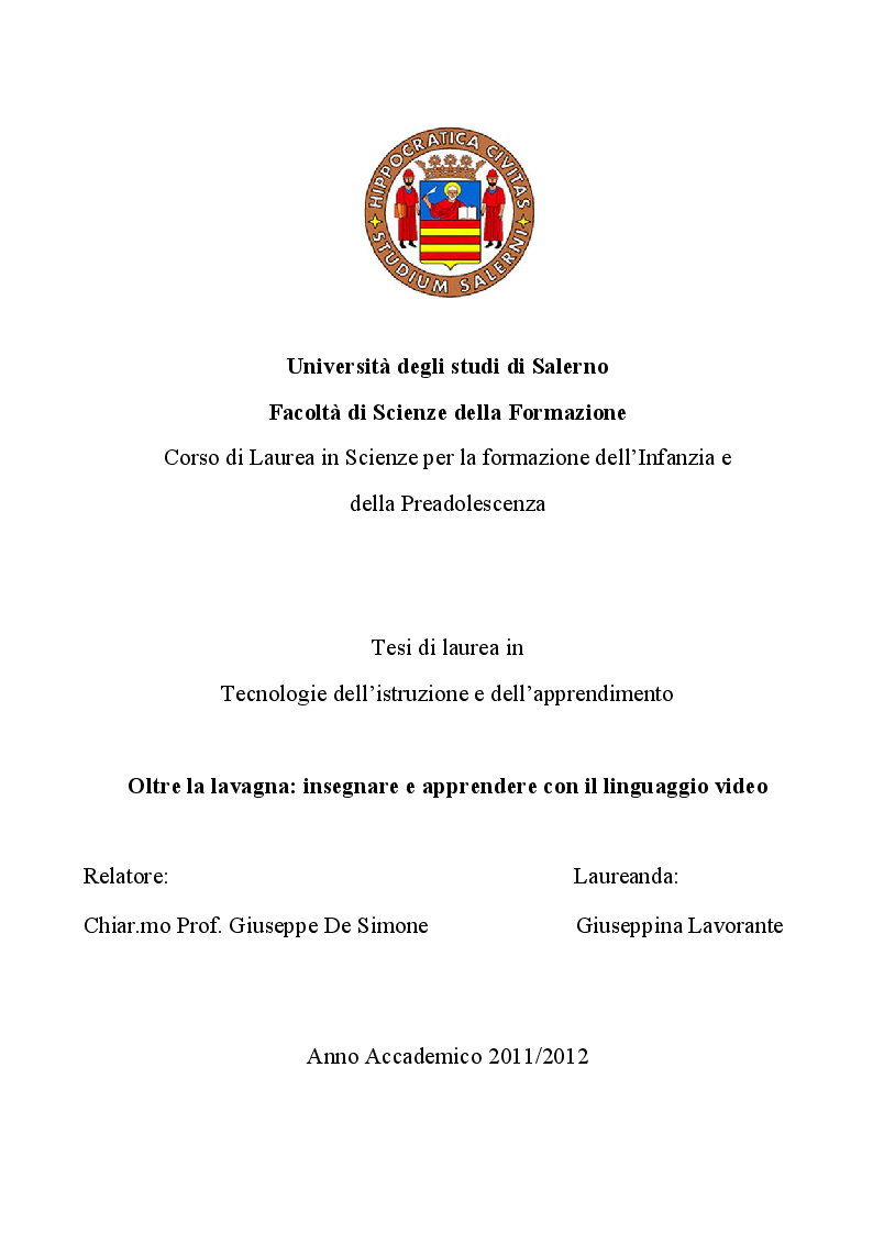 Anteprima della tesi: Oltre la lavagna: insegnare ed apprendere con il linguaggio video, Pagina 1