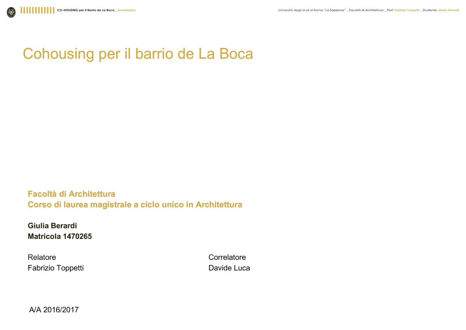 Anteprima della tesi: Cohousing per il barrio de La Boca - Buenos Aires, Pagina 1
