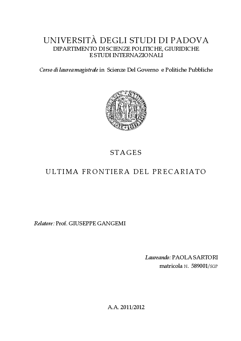 Anteprima della tesi: Stages ultima frontiera del precariato, Pagina 1