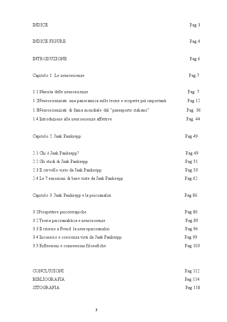 Indice della tesi: Jaak Panksepp e le neuroscienze, Pagina 1