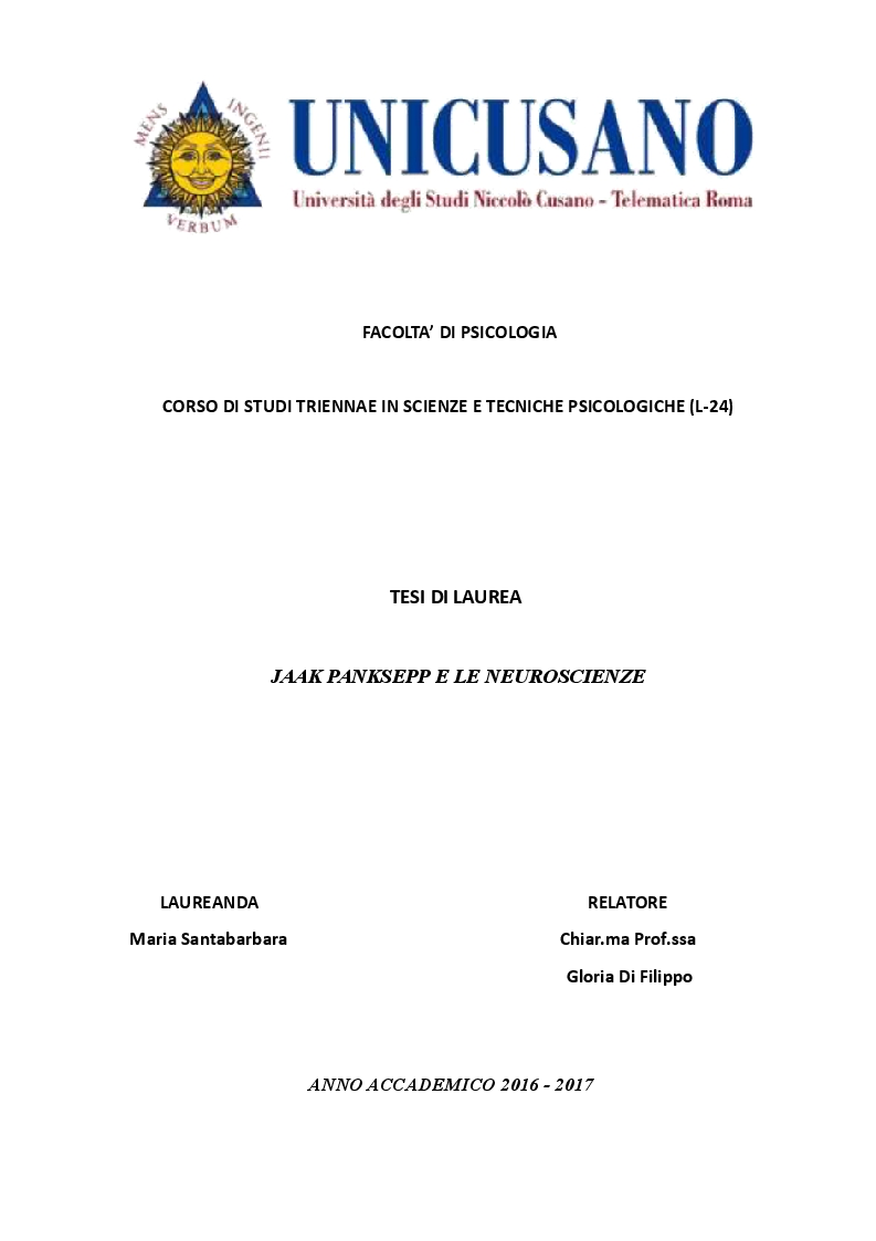 Anteprima della tesi: Jaak Panksepp e le neuroscienze, Pagina 1