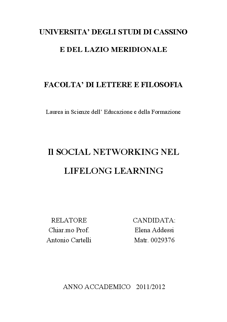 Anteprima della tesi: Il social networking nel lifelong learning, Pagina 1