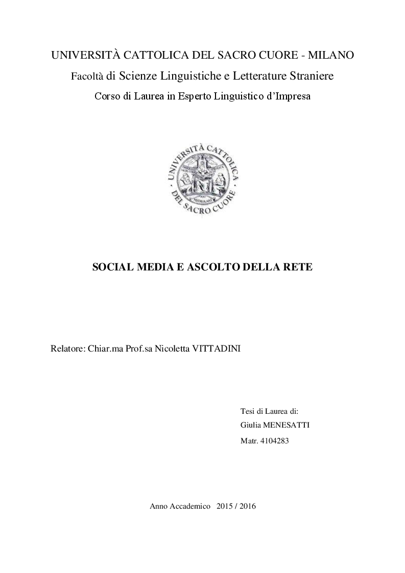 Anteprima della tesi: Social Media e Ascolto della Rete , Pagina 1
