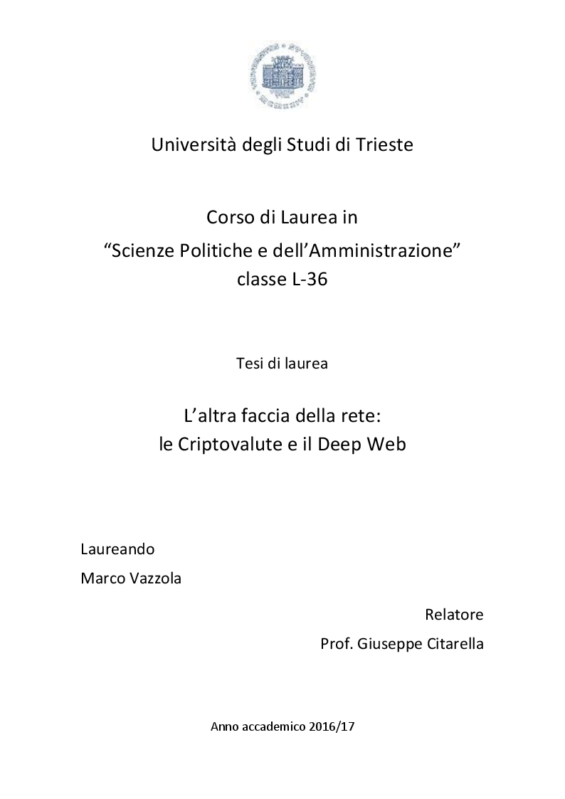 Anteprima della tesi: L'altra faccia della rete: le Criptovalute e il Deep Web, Pagina 1
