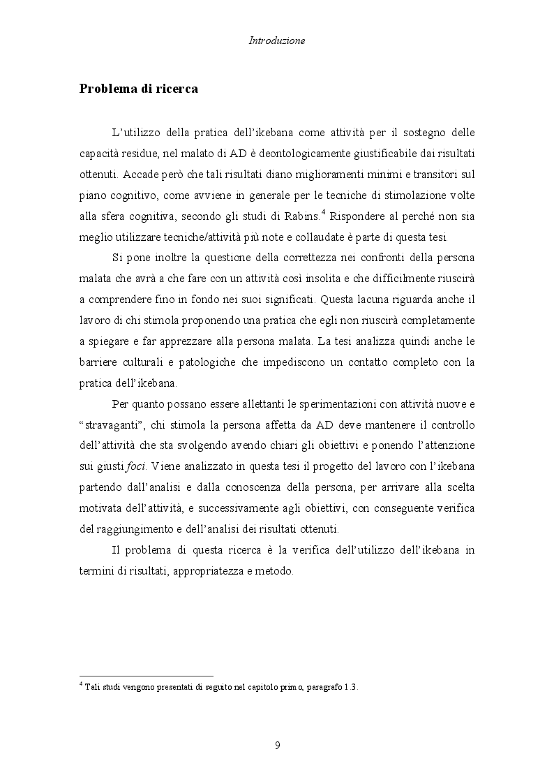 Anteprima della tesi: Malattia di Alzheimer e Ikebana. Studio sull'impiego dell'arte giapponese del disporre i fiori nell'attività di sostegno educativo alla persona malata., Pagina 4