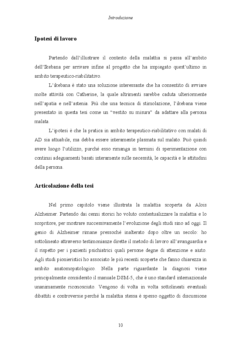 Anteprima della tesi: Malattia di Alzheimer e Ikebana. Studio sull'impiego dell'arte giapponese del disporre i fiori nell'attività di sostegno educativo alla persona malata., Pagina 5