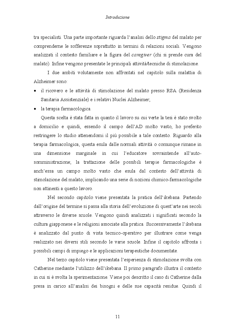 Anteprima della tesi: Malattia di Alzheimer e Ikebana. Studio sull'impiego dell'arte giapponese del disporre i fiori nell'attività di sostegno educativo alla persona malata., Pagina 6