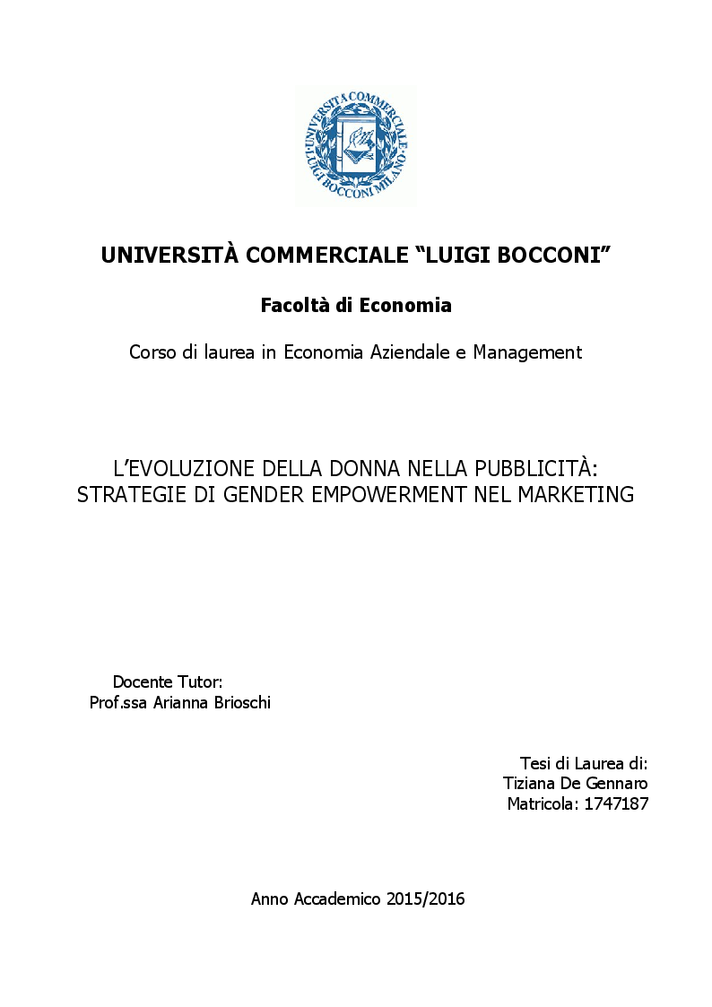 Anteprima della tesi: L'evoluzione della donna nella pubblicità: strategie di gender empowerment nel marketing, Pagina 1