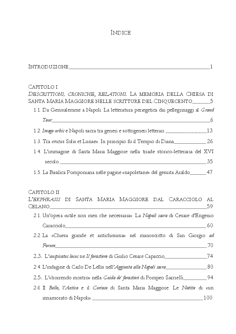 Indice della tesi: Dall'Araldo al Capasso. L'ekphrasis della chiesa di Santa Maria Maggiore attraverso le guide di Napoli, Pagina 1