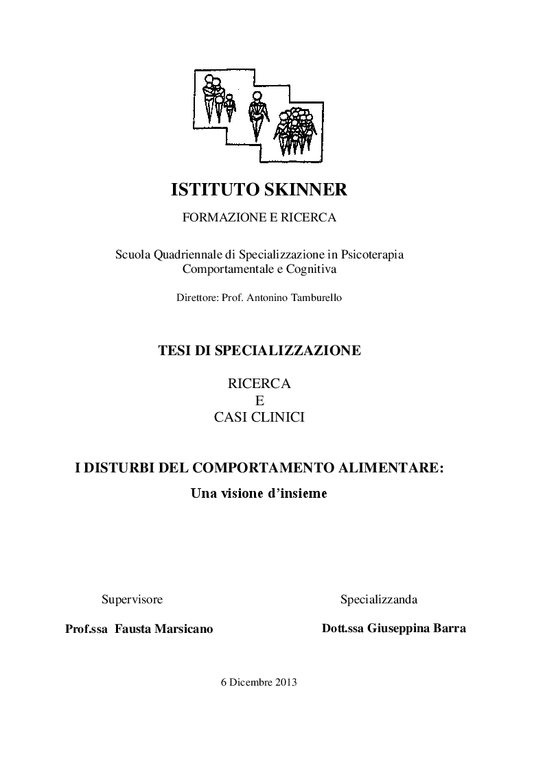 Anteprima della tesi: I disturbi del comportamento alimentare: una visione d'insieme, Pagina 1
