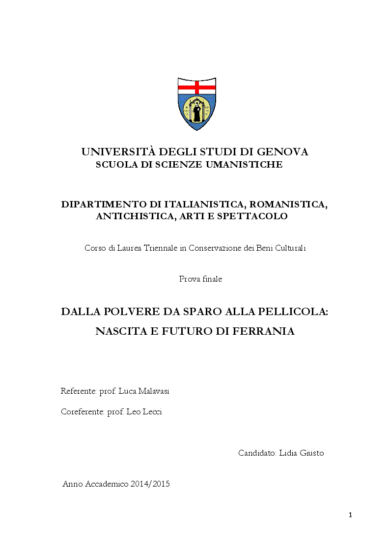 Anteprima della tesi: Dalla polvere da sparo alla pellicola: nascita e futuro di Ferrania, Pagina 1