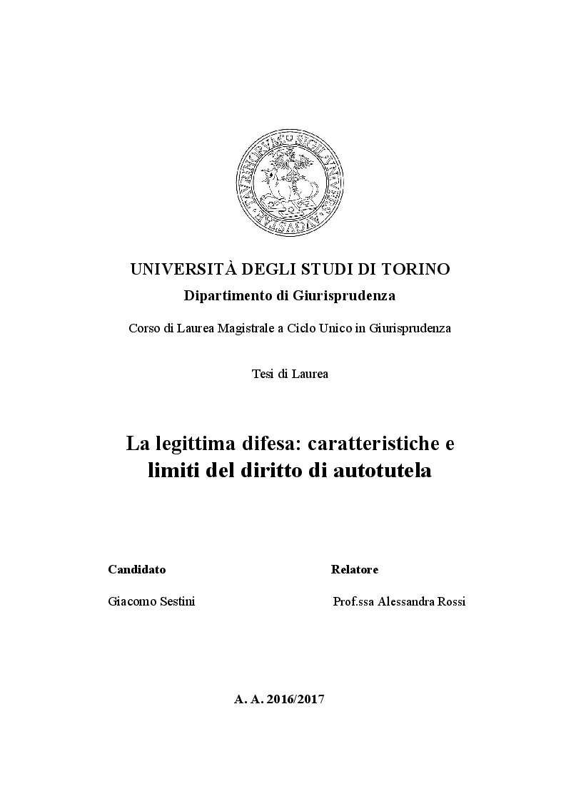 Anteprima della tesi: La legittima difesa: caratteristiche e limiti del diritto di autotutela , Pagina 1