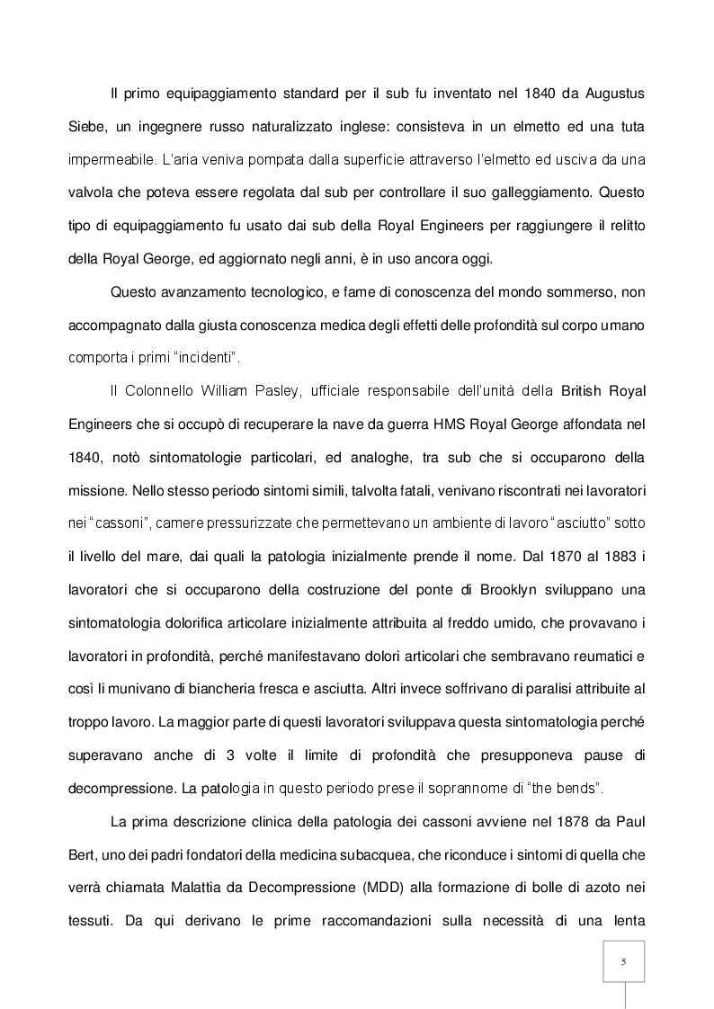 Anteprima della tesi: La Patologia da Decompressione (PDD) nel subacqueo: studio retrospettivo degli incidenti trattati in camera iperbarica, Pagina 6