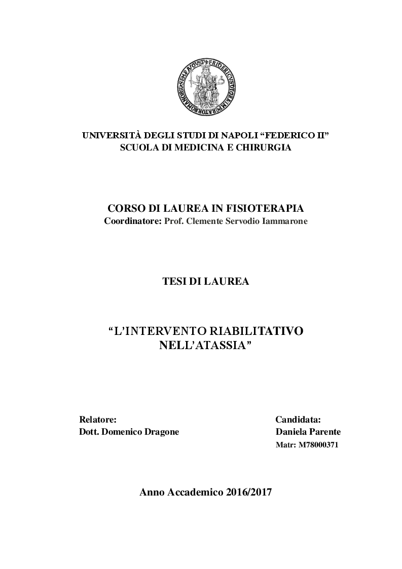 Anteprima della tesi: L'intervento riabilitativo nell'atassia, Pagina 1