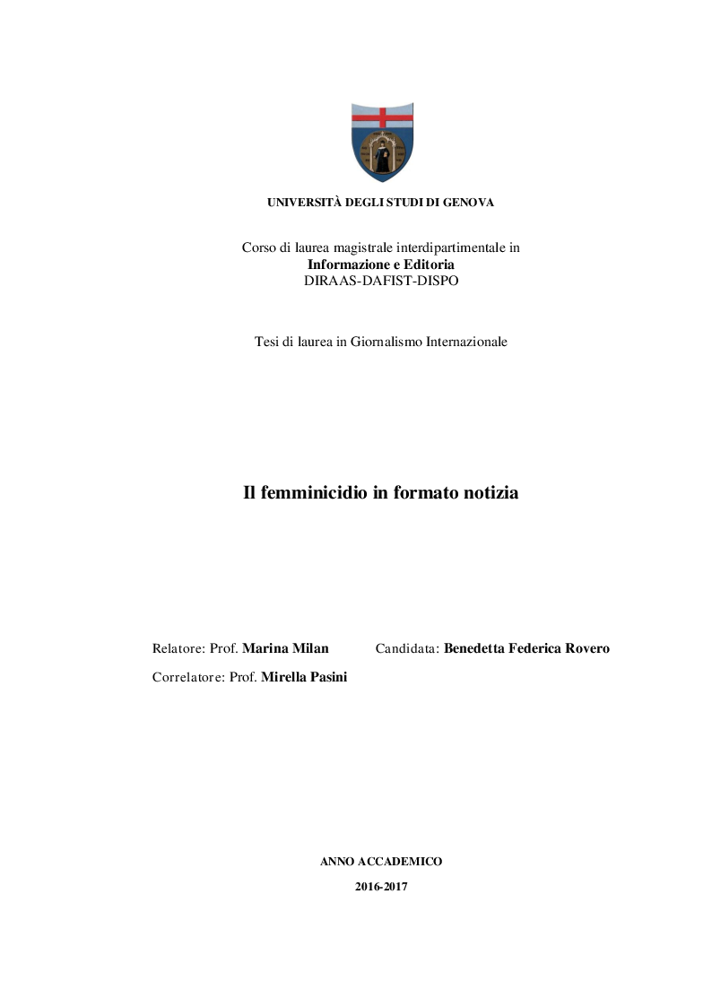 Anteprima della tesi: Il femminicidio in formato notizia, Pagina 1