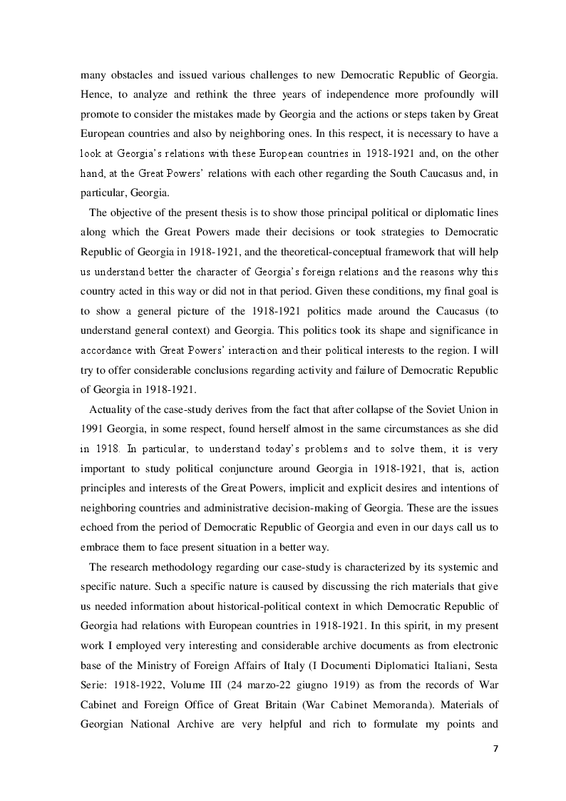 Anteprima della tesi: The Democratic Republic of Georgia in Diplomatic Relations of the Great Powers 1918-1921, Pagina 4