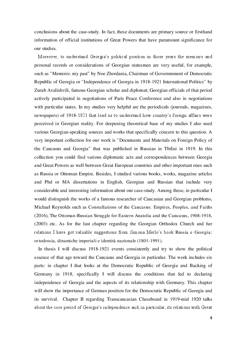 Anteprima della tesi: The Democratic Republic of Georgia in Diplomatic Relations of the Great Powers 1918-1921, Pagina 5