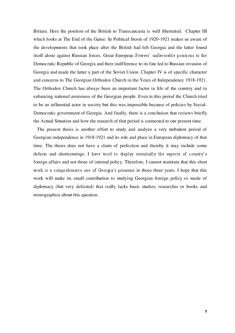 Anteprima della tesi: The Democratic Republic of Georgia in Diplomatic Relations of the Great Powers 1918-1921, Pagina 6