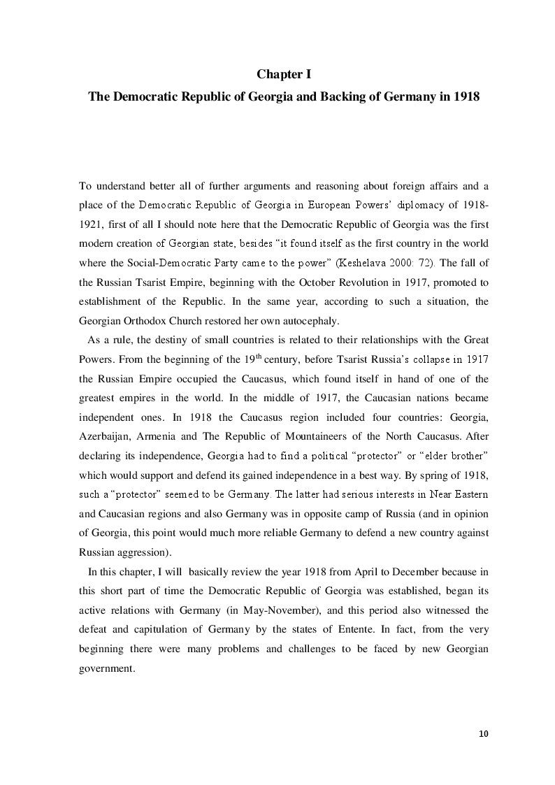 Anteprima della tesi: The Democratic Republic of Georgia in Diplomatic Relations of the Great Powers 1918-1921, Pagina 7