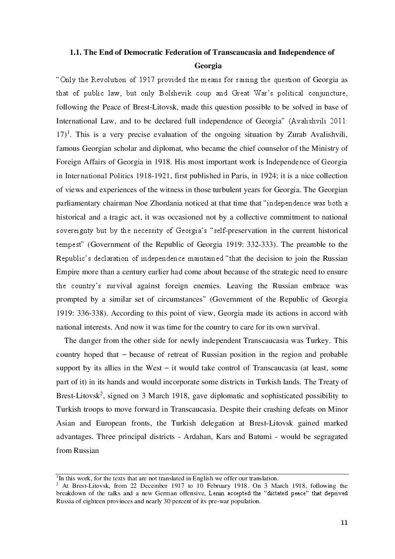 Anteprima della tesi: The Democratic Republic of Georgia in Diplomatic Relations of the Great Powers 1918-1921, Pagina 8