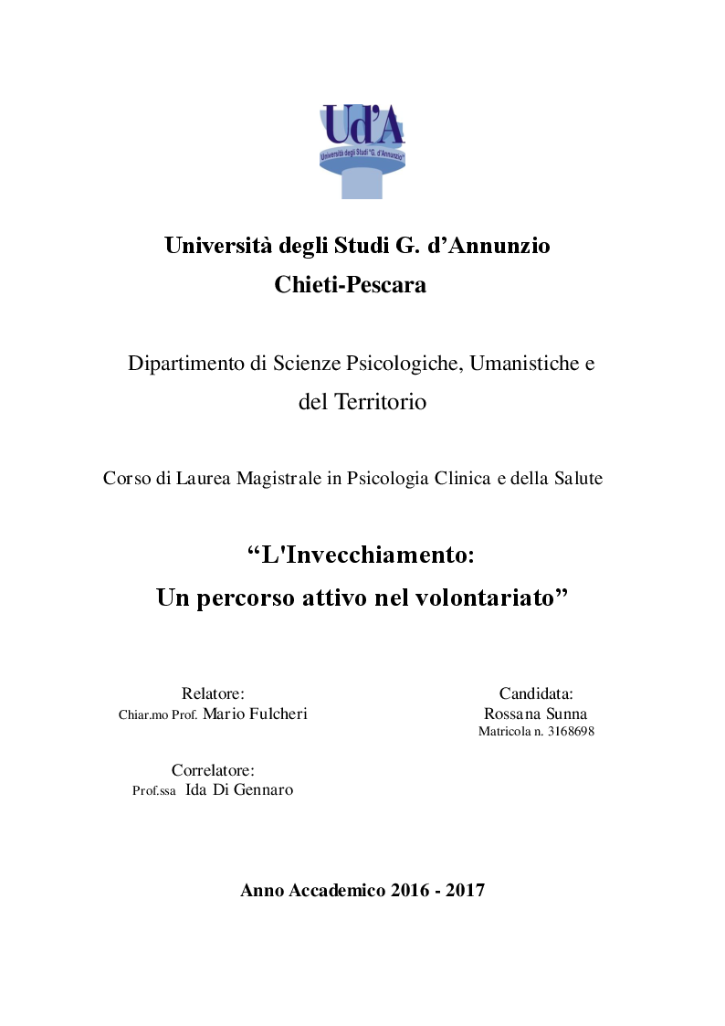Anteprima della tesi: L'Invecchiamento: un percorso attivo nel volontariato, Pagina 1