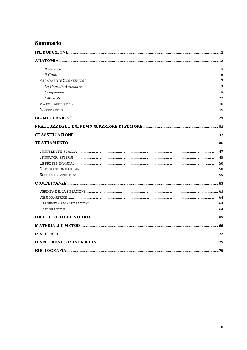 Indice della tesi: Strategie cliniche nelle fratture del collo femore dell'anziano: confronto tra due metodiche chirurgiche, Pagina 1