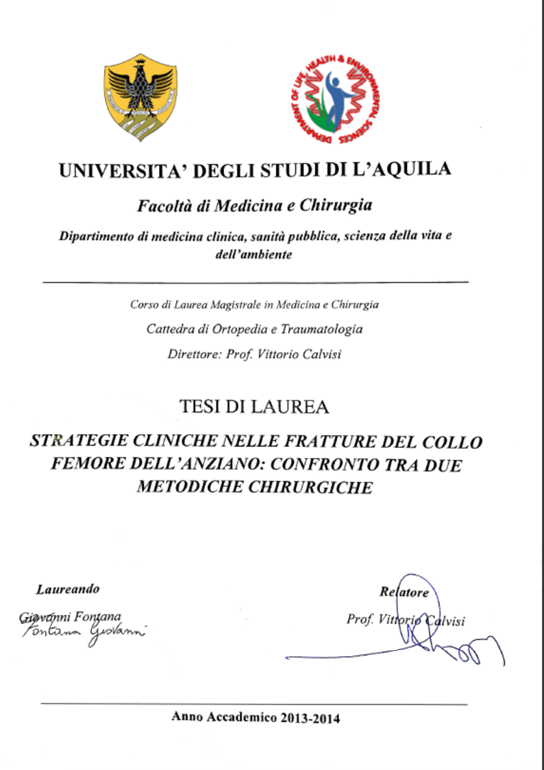 Anteprima della tesi: Strategie cliniche nelle fratture del collo femore dell'anziano: confronto tra due metodiche chirurgiche, Pagina 1