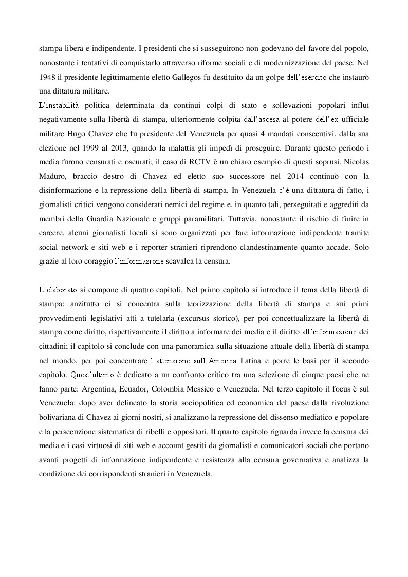Anteprima della tesi: La libertà di stampa in America Latina: i media venezuelani tra censura e resistenza , Pagina 3