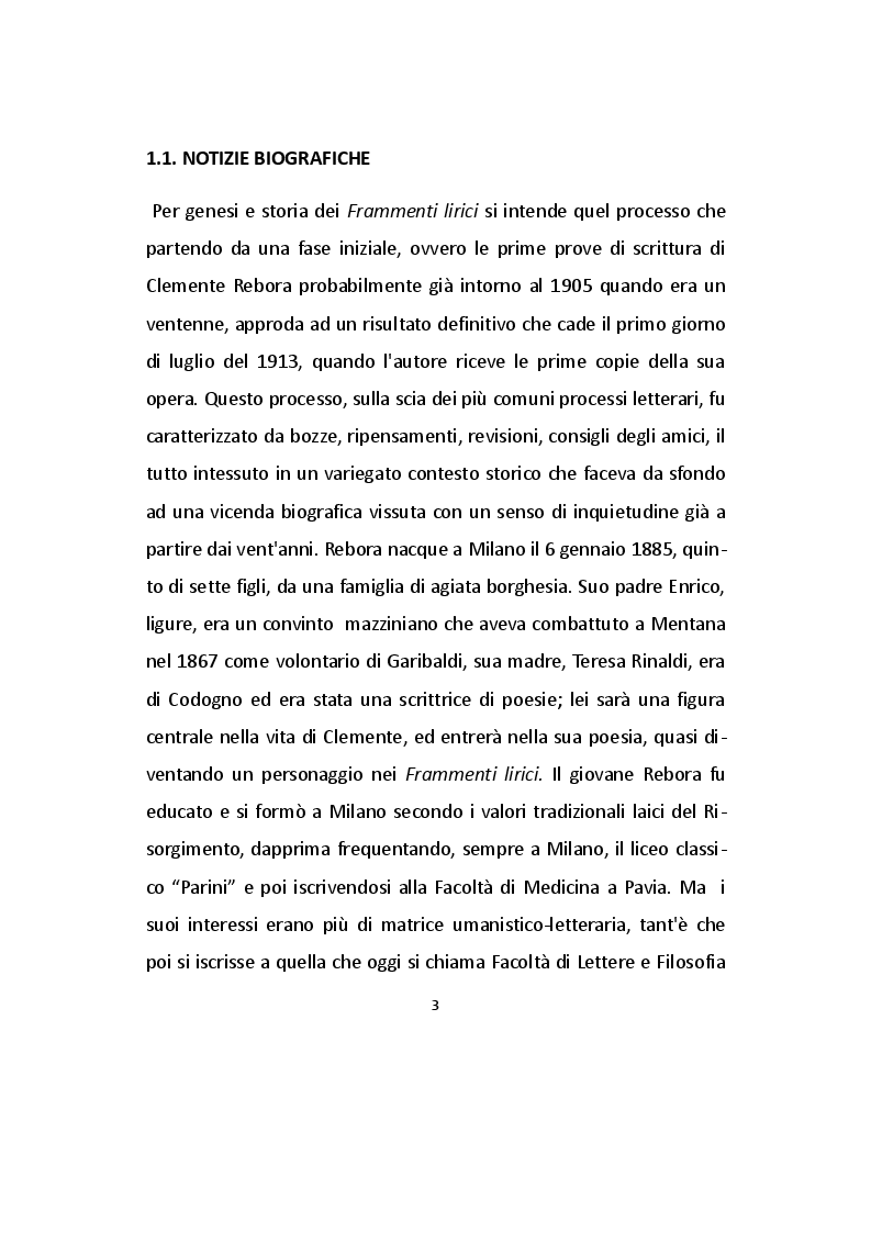 Anteprima della tesi: Analisi dei Frammenti lirici di Clemente Rebora, Pagina 3