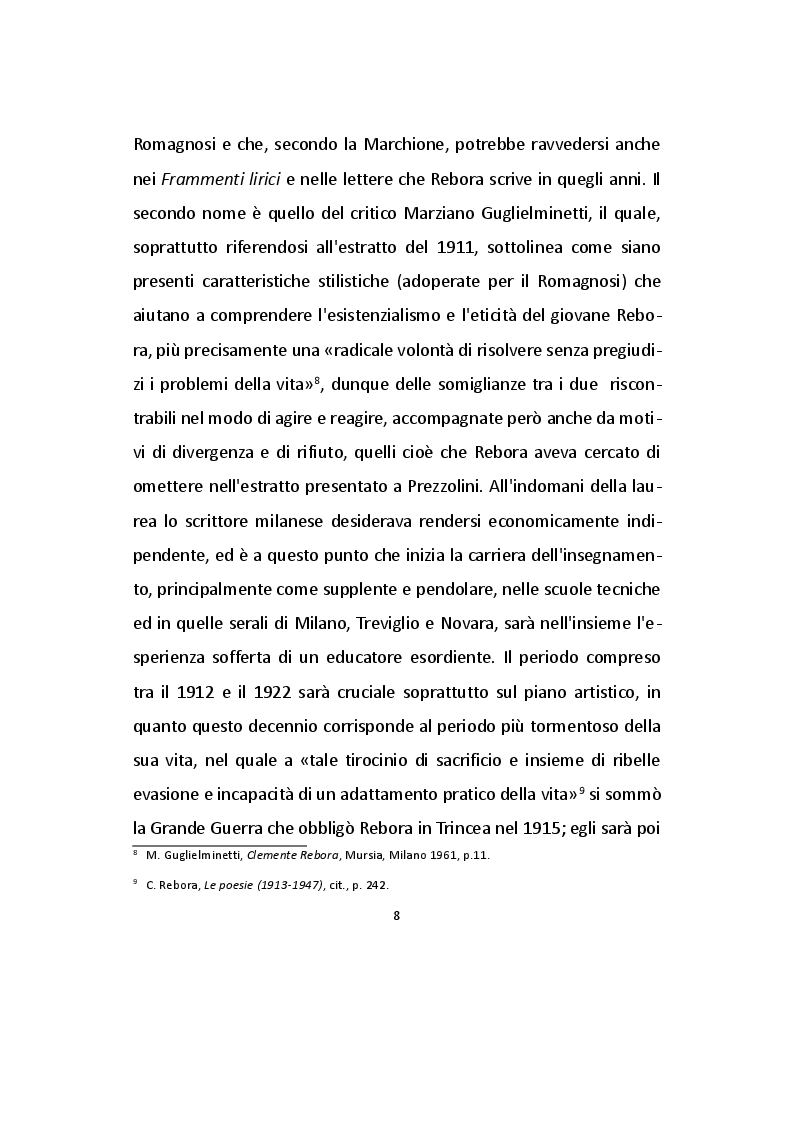 Anteprima della tesi: Analisi dei Frammenti lirici di Clemente Rebora, Pagina 8