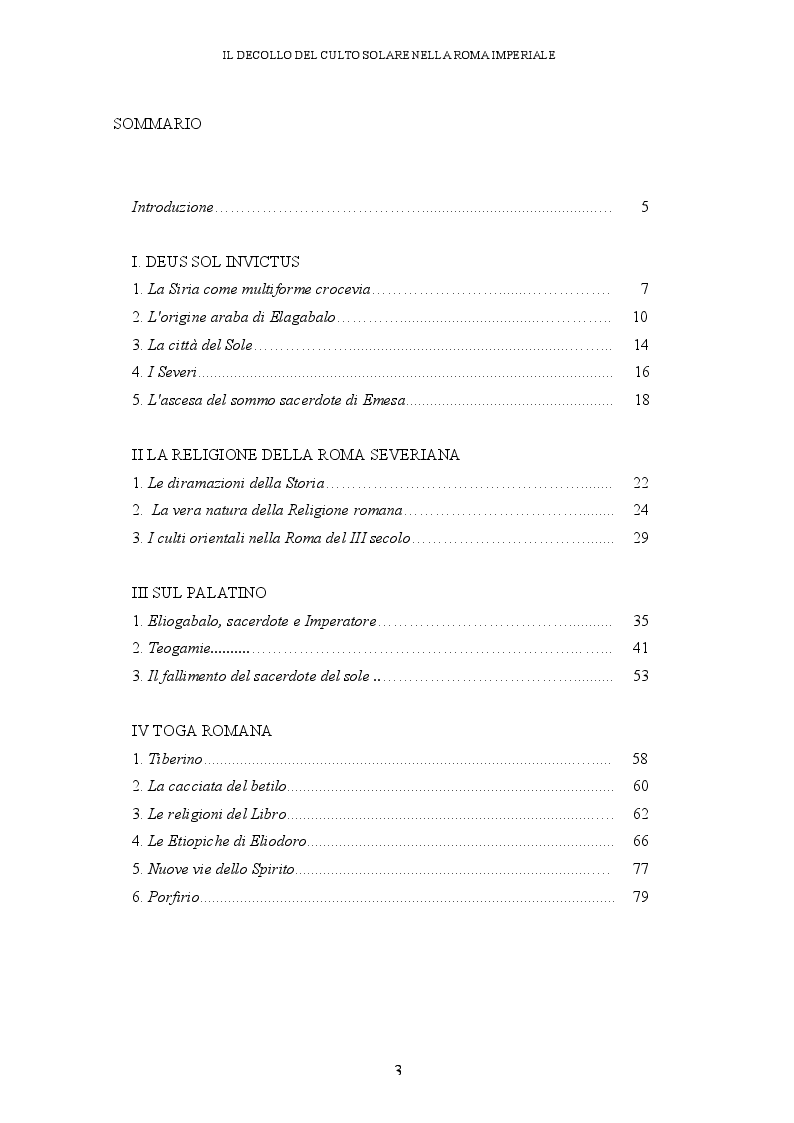 Indice della tesi: Il decollo del culto solare nella Roma imperiale, Pagina 1