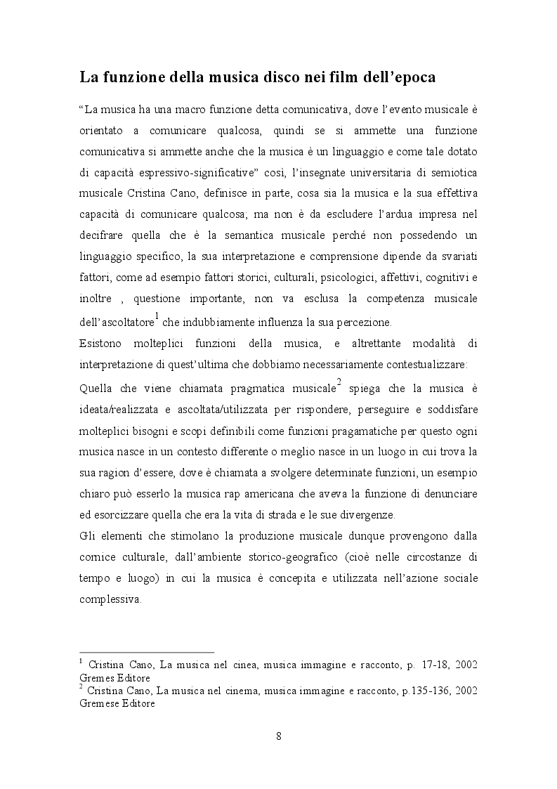 Estratto dalla tesi: Il trattamento della musica disco nei film dell'epoca e successivi