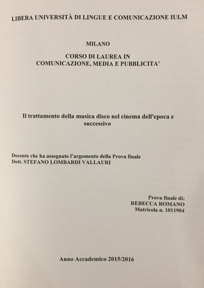 Anteprima della tesi: Il trattamento della musica disco nei film dell'epoca e successivi, Pagina 1