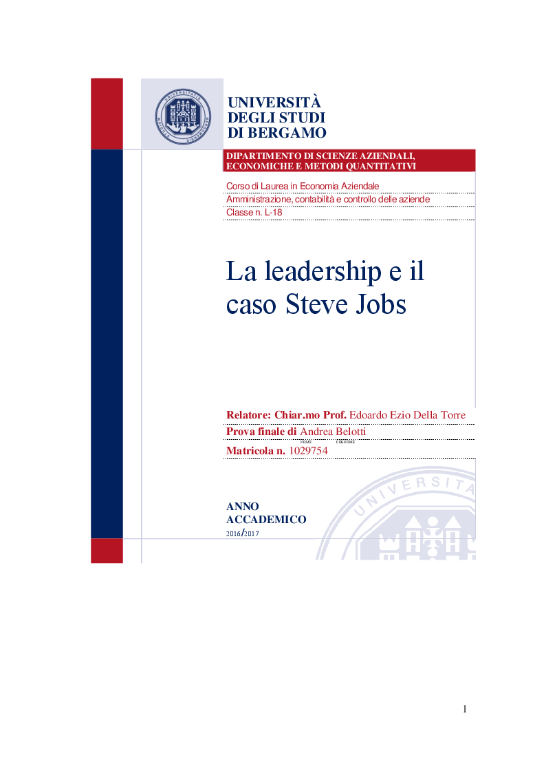 Anteprima della tesi: La leadership e il caso Steve Jobs, Pagina 1